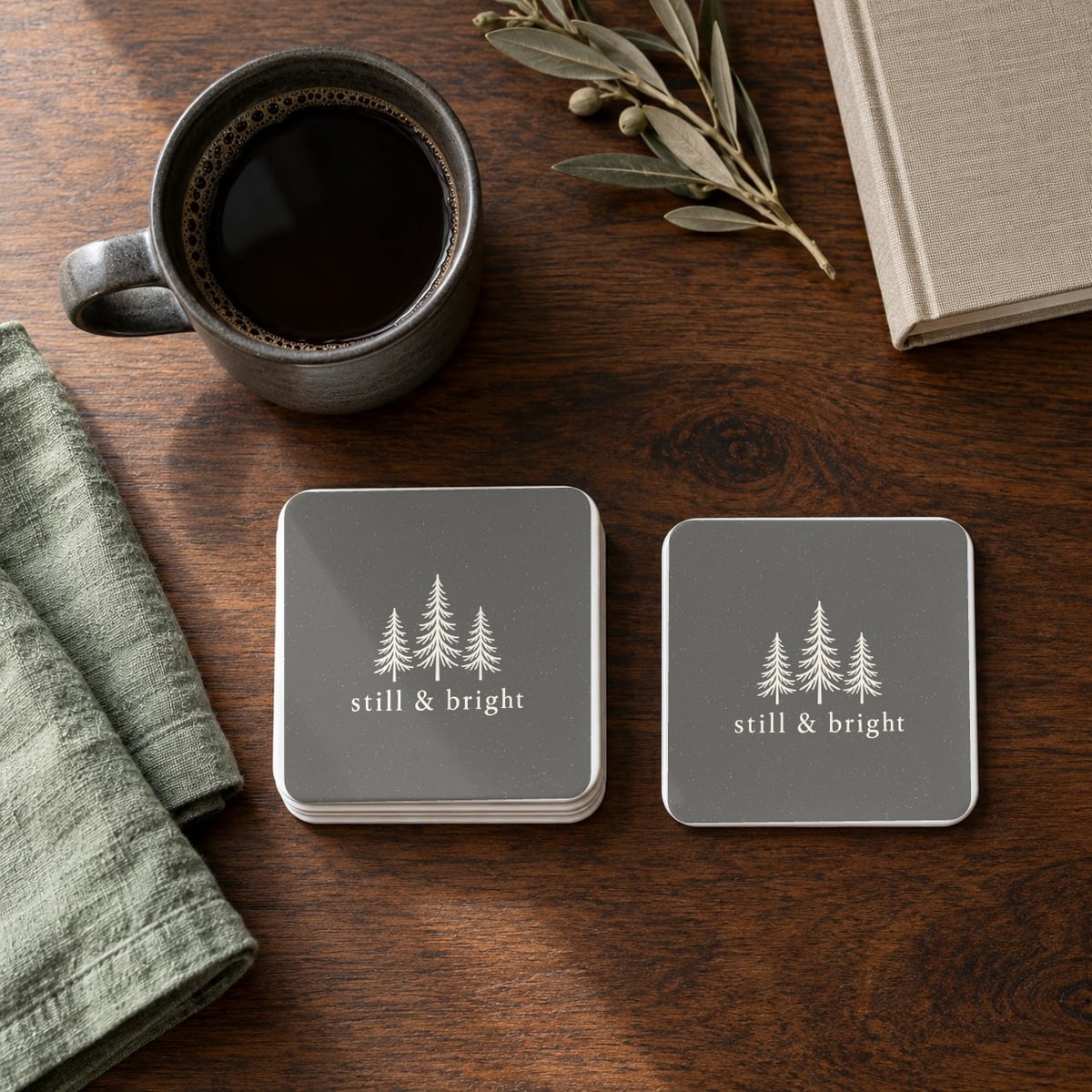 Still & Bright square coasters in Grey, set of 4