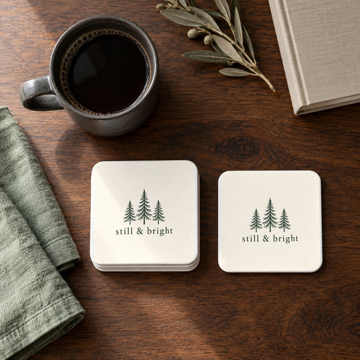 Still & Bright square coasters in Ivory, set of 4