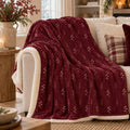 Winter Berry Sherpa Fleece Blanket in Burgundy, styled at home