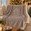 Gingerbread House Sherpa Fleece Blanket in Warm Grey, styled at home