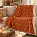 Pumpkin Pattern Sherpa Fleece Blanket in Burnt Orange, styled at home