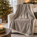 Still & Bright Evergreen Sherpa Fleece Blanket in Warm Grey, styled at home