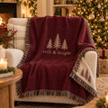 Still & Bright Woven Throw Blanket in Burgundy, styled at home