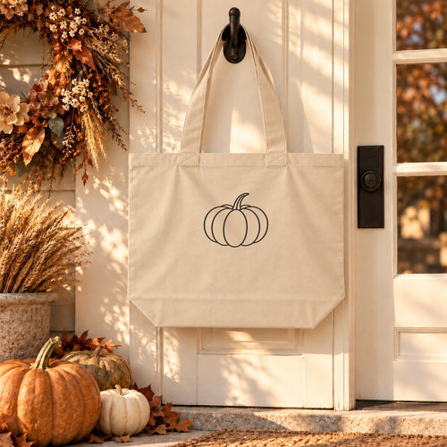 Pumpkin Organic Cotton Tote in Oyster, styled at home