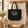 Gather Shoulder Tote in Black, styled at home