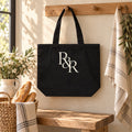 R&R Monogram Shoulder Tote in Black, styled at home