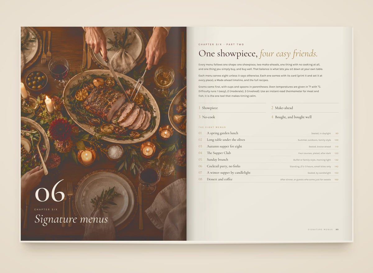 Gather, look inside: Chapter six · Signature menus