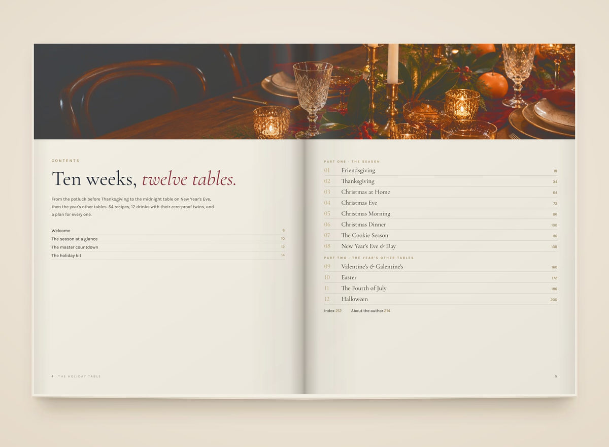 The Holiday Table, look inside: Contents · ten weeks, twelve tables