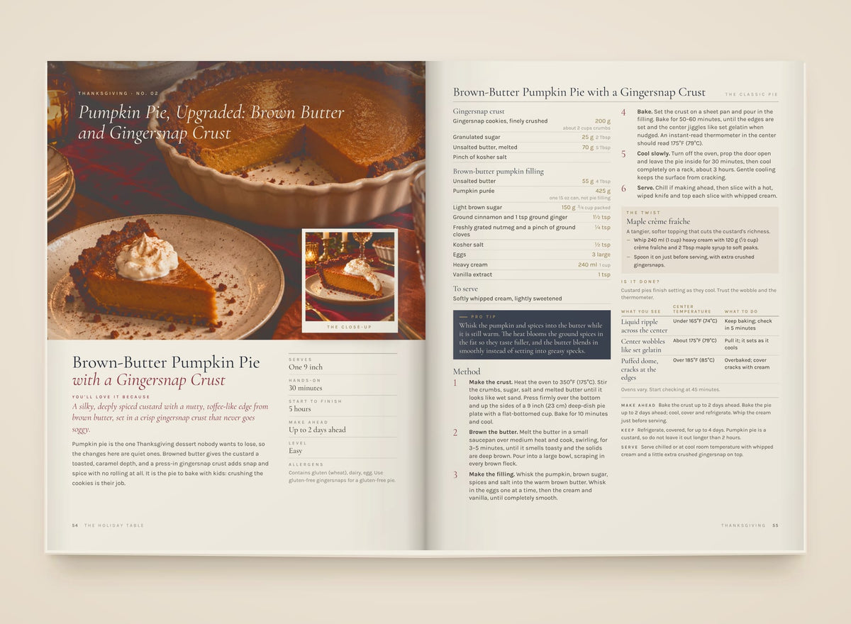 The Holiday Table, look inside: Brown-butter pumpkin pie with a gingersnap crust