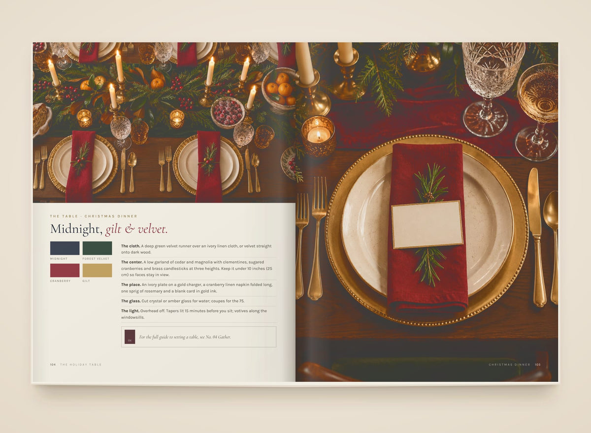 The Holiday Table, look inside: Christmas dinner · midnight, gilt & velvet